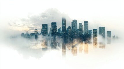 Skyscrapers Emerging from Foggy Clouds