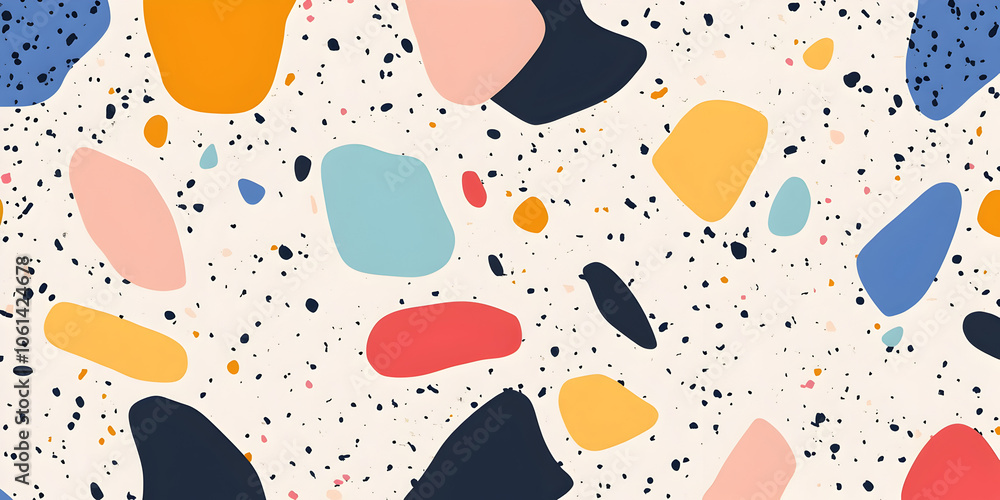 Poster vibrant terrazzo pattern: a playful and colorful terrazzo design with pastel and bold colors. perfec