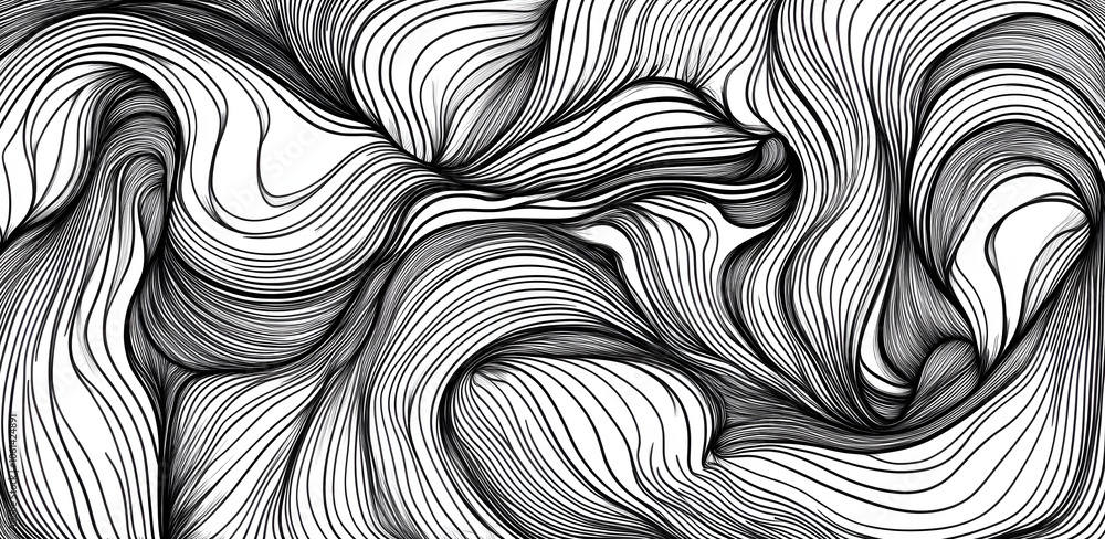 Poster abstract waves: a mesmerizing, intricate pattern of black lines flows and swirls like waves, creatin