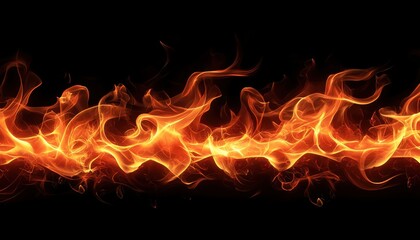 Fototapeta premium A vibrant display of flames against a black background, showcasing the dynamic movement and intensity of fire.
