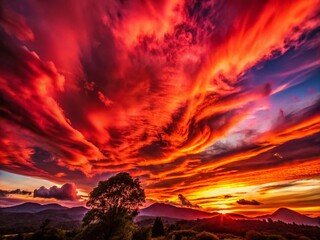 Intense Red Cloudy Sky during Long Exposure Photography for Dramatic Nature Scenes