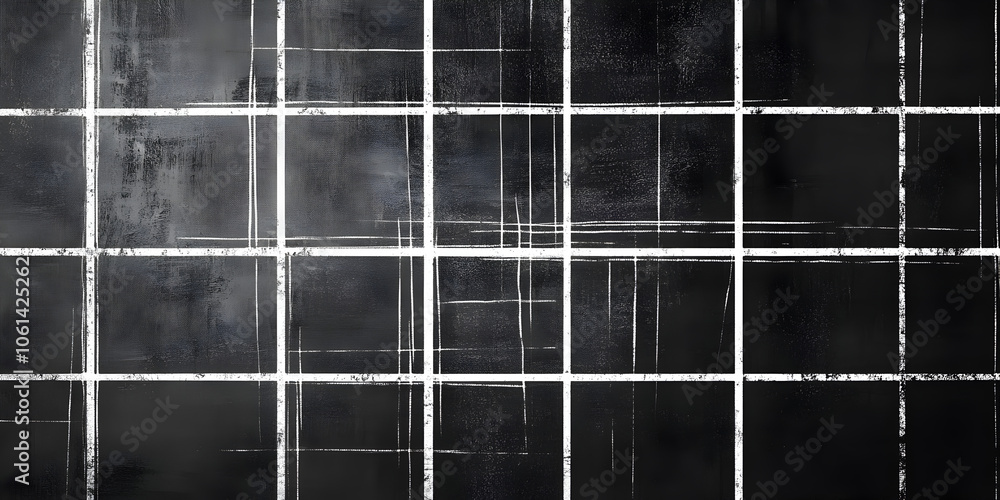 Poster abstract grid: a captivating abstract image with a bold black and white grid pattern, evoking a sens
