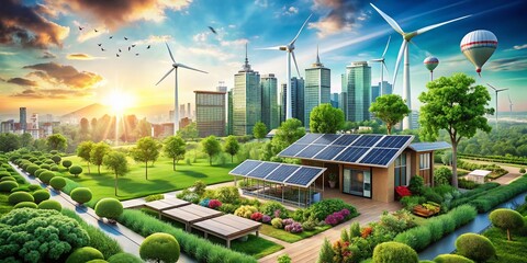 Intricate Drawing of a Sustainable Project with Eco-Friendly Design and Green Solutions in a Bokeh Effect Background for Environmental Awareness and Innovation