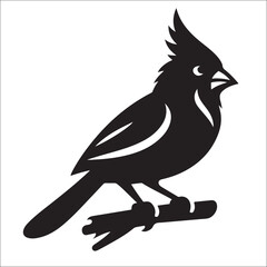 Fototapeta premium Northern cardinal bird silhouette vector illustration, black songbird icon perched on a branch, minimalist avian wildlife graphic element, isolated red cardinal profile for nature branding.