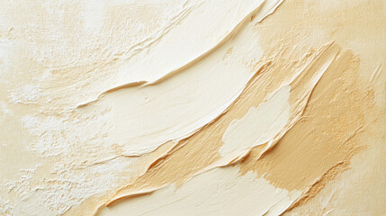 Obraz premium Modern art painting with acrylic brushstrokes on a beige and white canvas, creating an abstract texture with plenty of space for text or images.