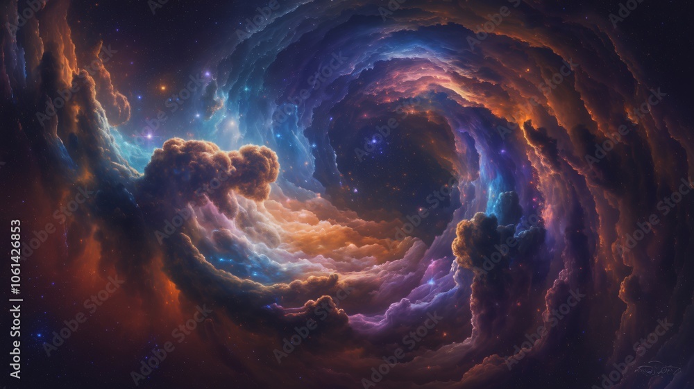 Wall mural a cosmic nebula in deep space. the nebula swirls with clouds of gas and dust in vibrant hues of blue