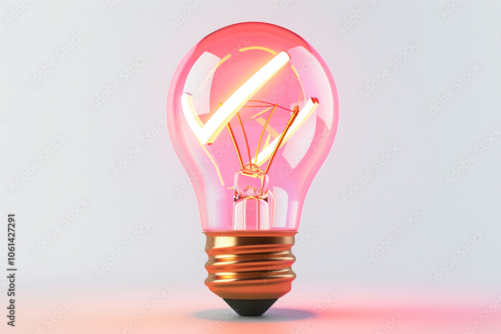 Aufkleber 3d lightbulb with check mark. quick tips. creativity idea and solution business. glowing lamp with t