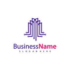 Modern Tech City logo design vector illustration, Creative Tech Modern Building logo concepts