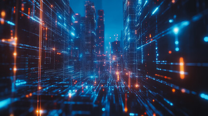 Obraz premium Smart digital city with connection cyber security network reciprocity over the cityscape . future smart wireless digital city and social media networking systems that connects people within the city