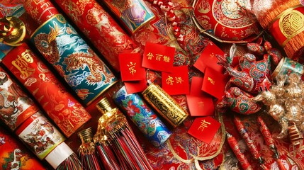 Fototapeta premium Traditional Chinese Flat Lay Arrangement with Colorful Décor