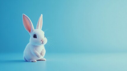 Obraz premium Cute White Bunny Rabbit on a Blue Background