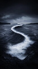 Obraz premium single small wave, cast a gentle light on a wave, add white foam on top of the wave, photorealistic, background is long exposure