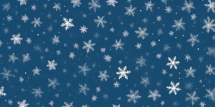 Seamless pattern of white snowflakes and dots on blue background. Christmas Or New Year texture for print, wrapping paper, fabric, decor, background. Winter and holiday-themed design. 