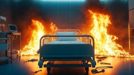 Hospital Bed in a Fire.