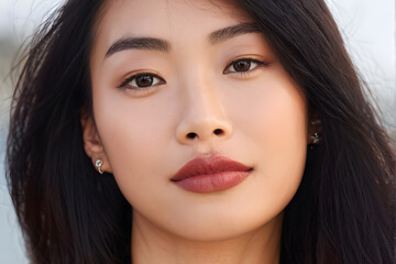 Fototapeta premium A woman with dark hair and a red lipstick