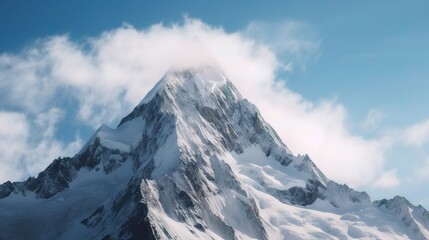 Snowy Mountain Peak Under Blue Sky and Clouds