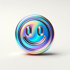 Obraz premium iridescent smile icon on white background. 3d rendering, minimal