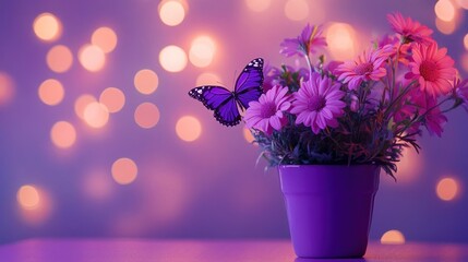 Purple Butterfly and Flowers