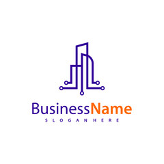 Modern Tech City logo design vector illustration, Creative Tech Modern Building logo concepts