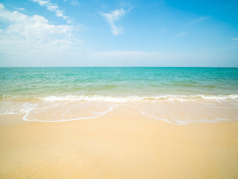 Beautiful  horizon landscape summer season panorama front view point tropical sea beach white sand clean and blue sky background calm nature ocean wave water travel at Sai Kaew Beach thailand holiday