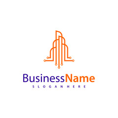 Modern Tech City logo design vector illustration, Creative Tech Modern Building logo concepts