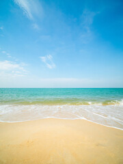 Beautiful photograhy phorizon landscape summer season vertical  view tropical sea beach white sand clean and blue sky background calm nature ocean wave water travel at Sai Kaew Beach thailand holiday