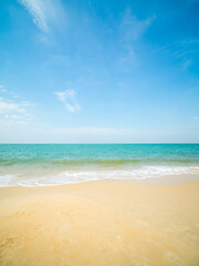Beautiful  horizon landscape summer season vertical front view point tropical sea beach white sand clean and blue sky background calm nature ocean wave water travel at Sai Kaew Beach thailand holiday