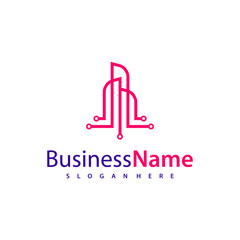 Modern Tech City logo design vector illustration, Creative Tech Modern Building logo concepts