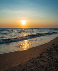 Sunset sea vertical view landscape horizon beautiful summer season shore nobody wind soft wave cool holiday look calm big sunset sky twilight evening day time nature tropical coast ocean water travel