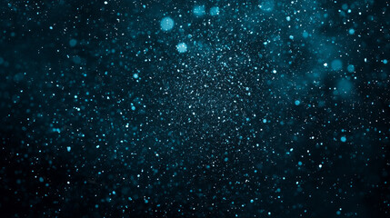 Obraz premium Magical background with a lot of snowflakes. Spots of ice from a snowstorm. Snowfall, sky, white, teal, and blue background. A scene of a snowstorm with snowflakes over a dark blue backdrop