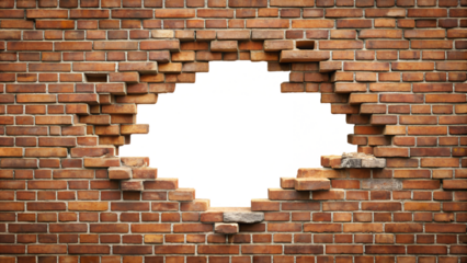 broken brick  wall with hole, hole on a broken brick wall background