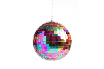 Fototapeta premium Disco ball hanging sphere white background.