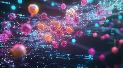 Obraz premium Abstract 3D Network of Interconnected Spheres with Glowing Lines