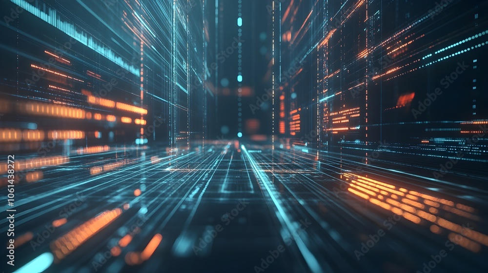 Aufkleber futuristic data grid with vibrant light effects and dynamic flow