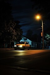 Fototapeta premium A car is driving street night outdoors.