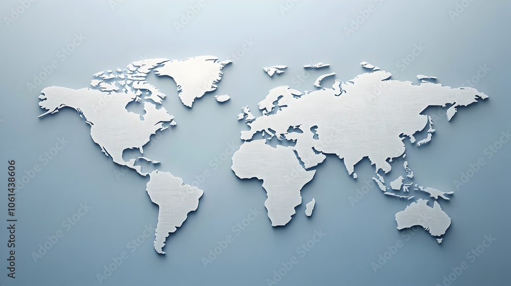 Poster minimalist world map in grey and blue background with ample copy space for neutral news setting