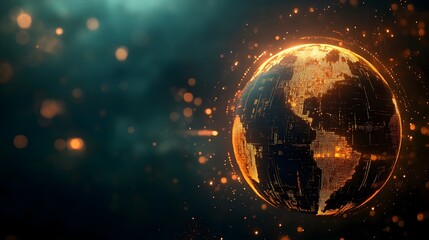 Obraz premium Glowing Digital Globe on Dark Spacious Area for International News