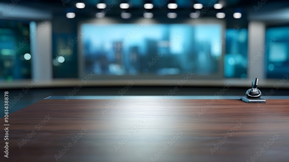 Poster classic newsroom desk with blurred background and empty space for text