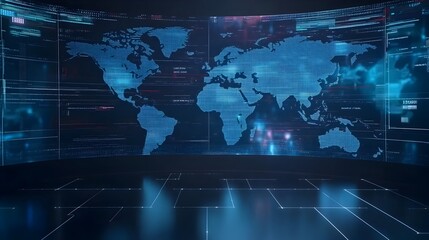 Obraz premium Futuristic Digital Backdrop with World Map and Subtle Lines for Media Broadcast and Analytics