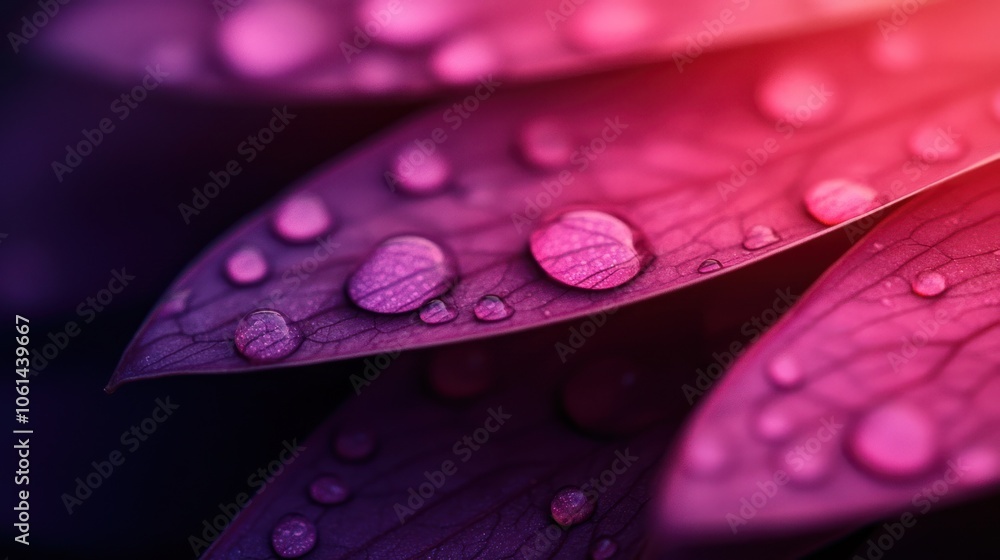 Poster close-up of vibrant leaves with water droplets, creating a colorful, fresh image. macro texture back