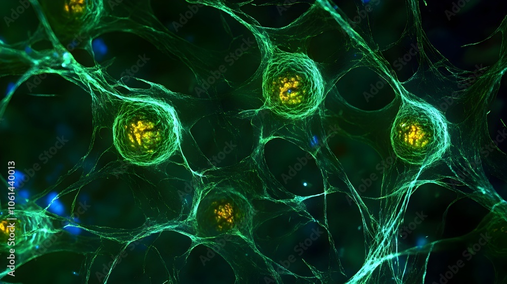 Poster captivating cellular structures glowing within a natural vessel