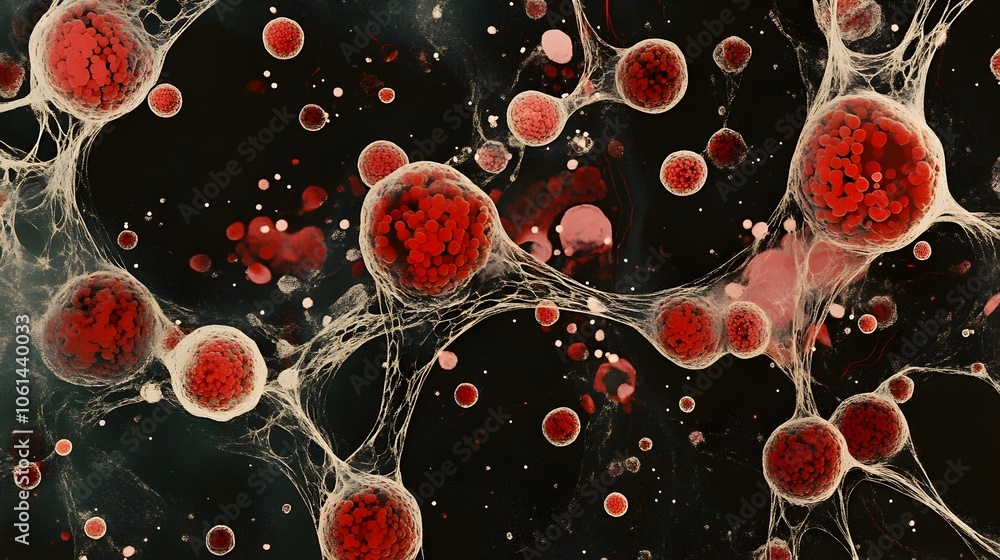 Poster intricate branching network of red blood cells in circulatory system model
