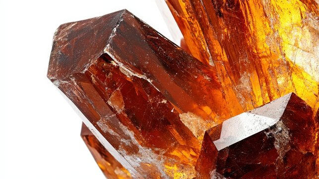 Close-up of orange quartz crystal formation with reflective surfaces