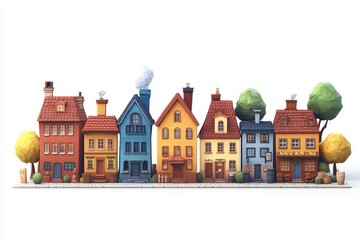 Fototapeta premium Charming Colorful Old European Town Illustration with Whimsical Buildings
