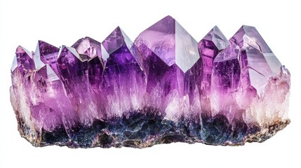 Fototapeta premium Vibrant purple amethyst crystal formation with sharp edges on white background