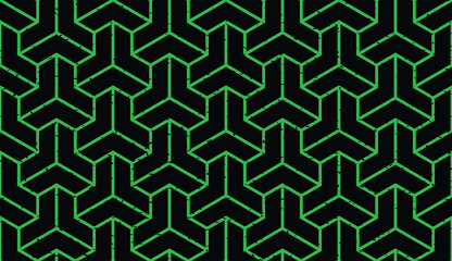 Seamless green and black grunge asian trilateral pattern vector