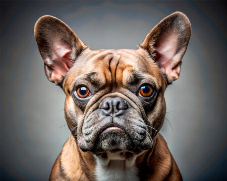 A purebred dog  french bulldog. Bulldog close up photo in portrait  background.