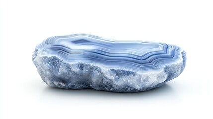 Fototapeta premium Stunning blue agate slice with intricate layered patterns on white background