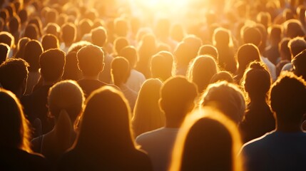 Obraz premium Close-knit Crowd of Silhouettes Facing Each Other with Light Burst in Background
