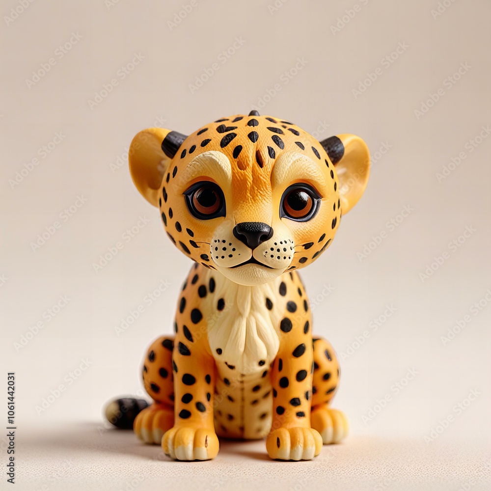 Wall mural cute cheetah plastic toy on a white background.